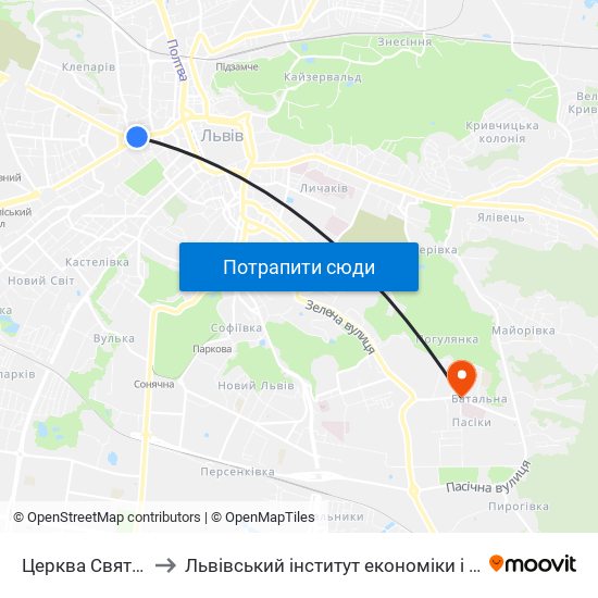 Церква Святої Анни to Львівський інститут економіки і туризму (ЛІЕТ) map