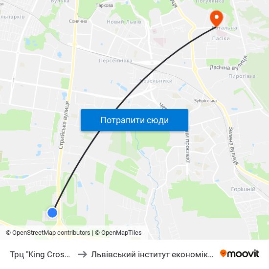 Трц "King Cross Leopolis" to Львівський інститут економіки і туризму (ЛІЕТ) map