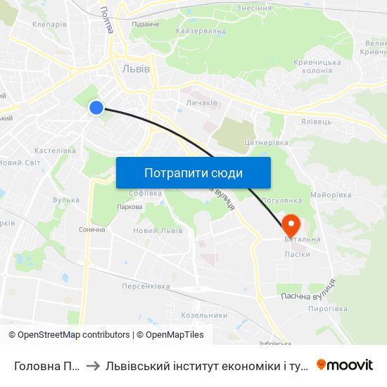 Головна Пошта to Львівський інститут економіки і туризму (ЛІЕТ) map