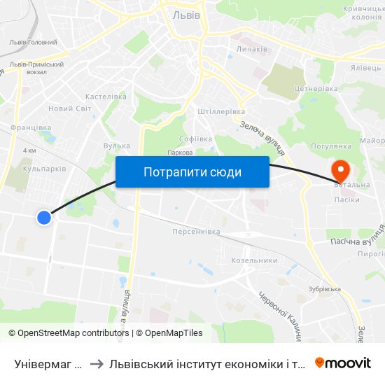 Універмаг Океан to Львівський інститут економіки і туризму (ЛІЕТ) map