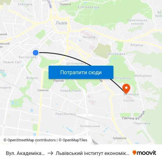 Вул. Академіка Сахарова to Львівський інститут економіки і туризму (ЛІЕТ) map
