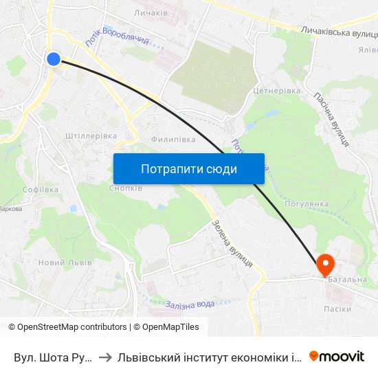 Вул. Шота Руставелі to Львівський інститут економіки і туризму (ЛІЕТ) map