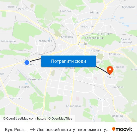 Вул. Ряшівська to Львівський інститут економіки і туризму (ЛІЕТ) map