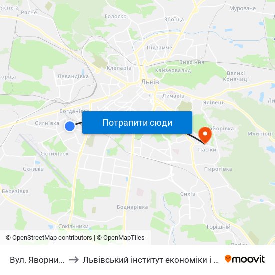 Вул. Яворницького to Львівський інститут економіки і туризму (ЛІЕТ) map