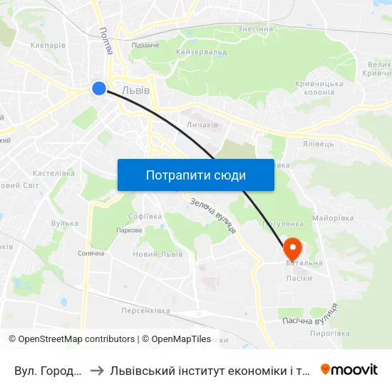 Вул. Городоцька to Львівський інститут економіки і туризму (ЛІЕТ) map