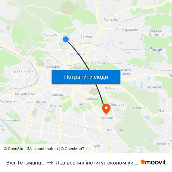 Вул. Гетьмана Мазепи to Львівський інститут економіки і туризму (ЛІЕТ) map