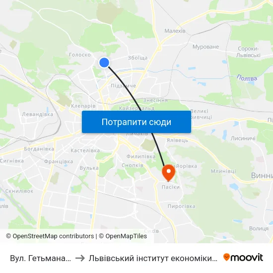 Вул. Гетьмана Мазепи to Львівський інститут економіки і туризму (ЛІЕТ) map