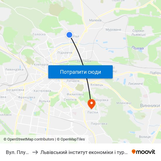 Вул. Плугова to Львівський інститут економіки і туризму (ЛІЕТ) map