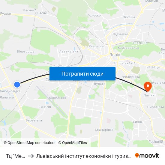 Тц "Metro" to Львівський інститут економіки і туризму (ЛІЕТ) map