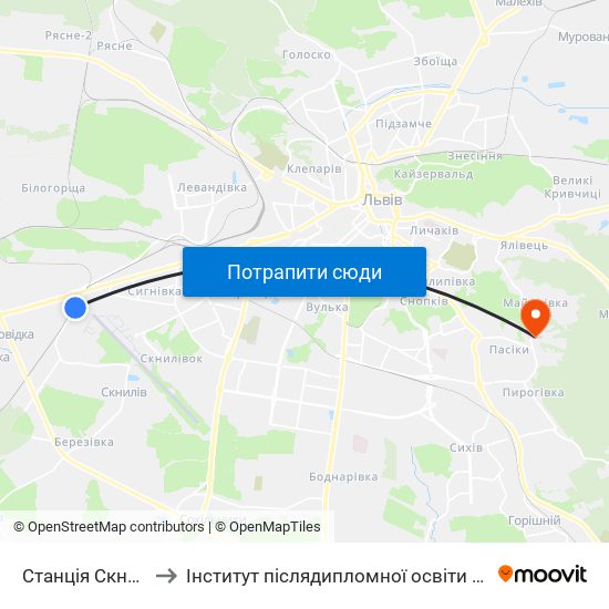 Станція Скнилів to Інститут післядипломної освіти КНУБА map