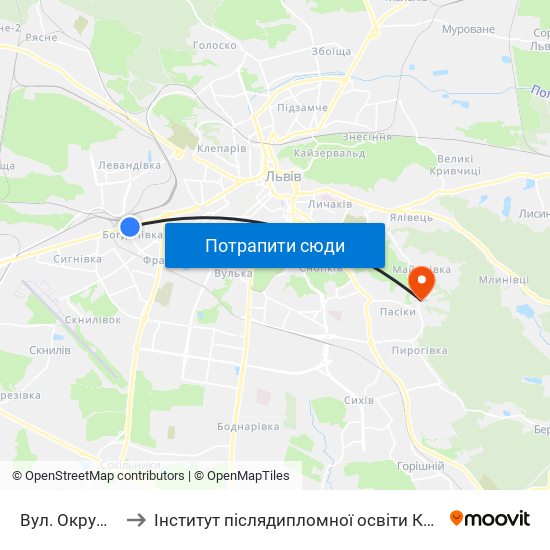 Вул. Окружна to Інститут післядипломної освіти КНУБА map