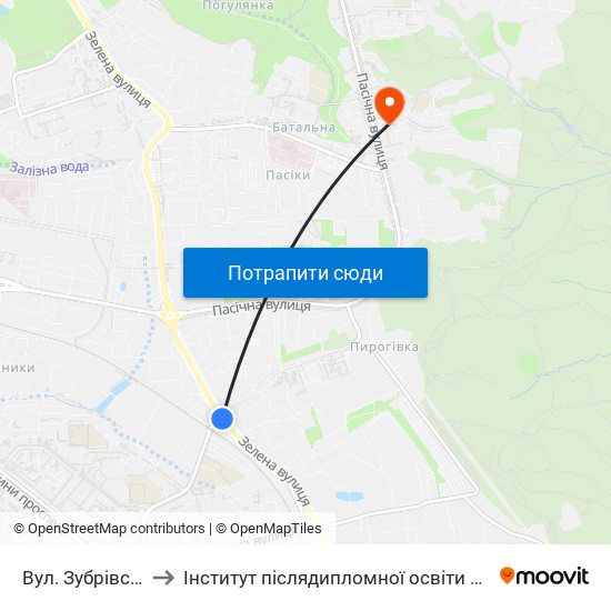 Вул. Зубрівська to Інститут післядипломної освіти КНУБА map