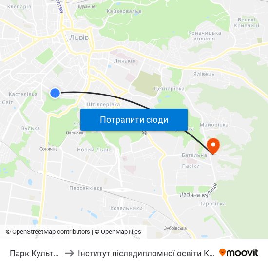 Парк Культури to Інститут післядипломної освіти КНУБА map