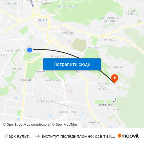 Парк Культури to Інститут післядипломної освіти КНУБА map