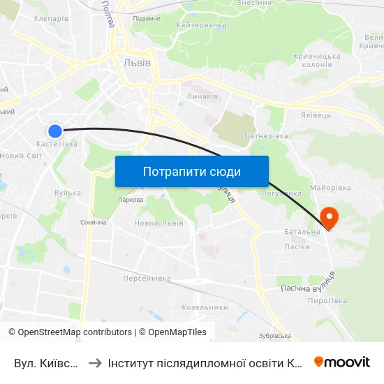 Вул. Київська to Інститут післядипломної освіти КНУБА map