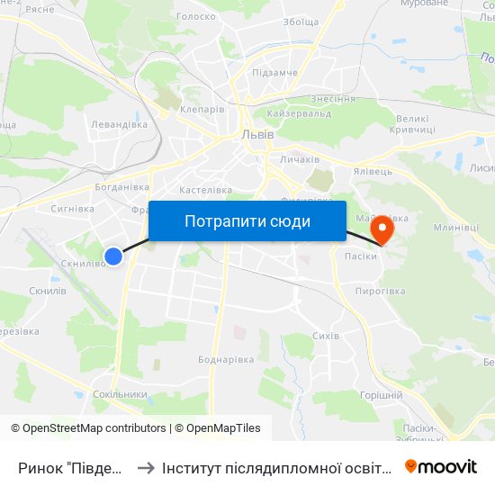 Ринок "Південний" to Інститут післядипломної освіти КНУБА map