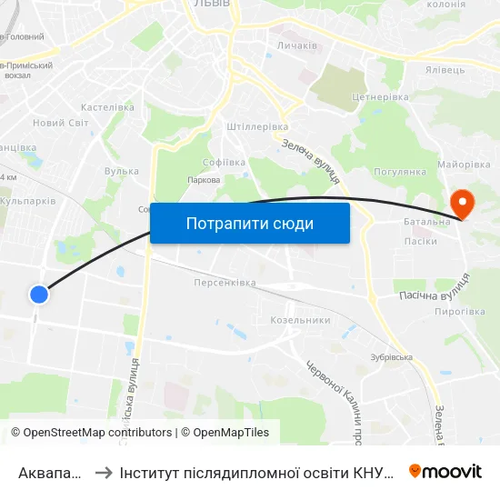 Аквапарк to Інститут післядипломної освіти КНУБА map