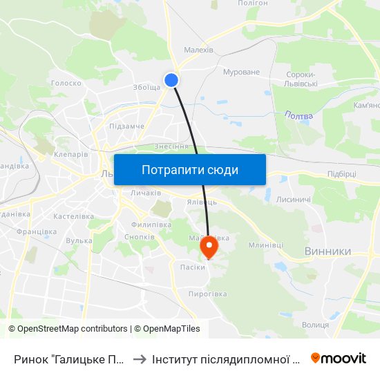 Ринок "Галицьке Перехрестя" to Інститут післядипломної освіти КНУБА map