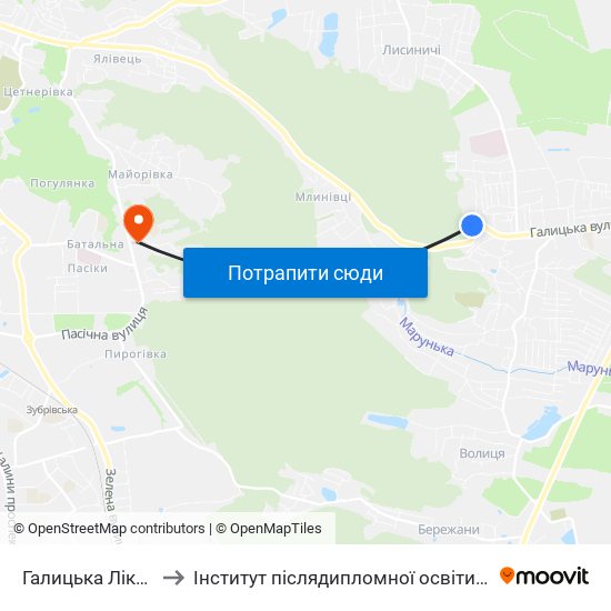 Галицька Лікарня to Інститут післядипломної освіти КНУБА map