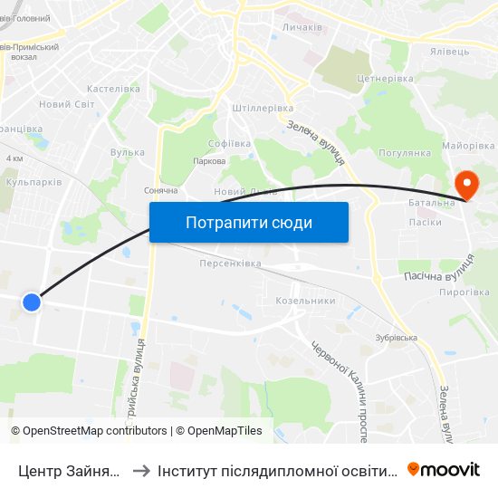 Центр Зайнятості to Інститут післядипломної освіти КНУБА map