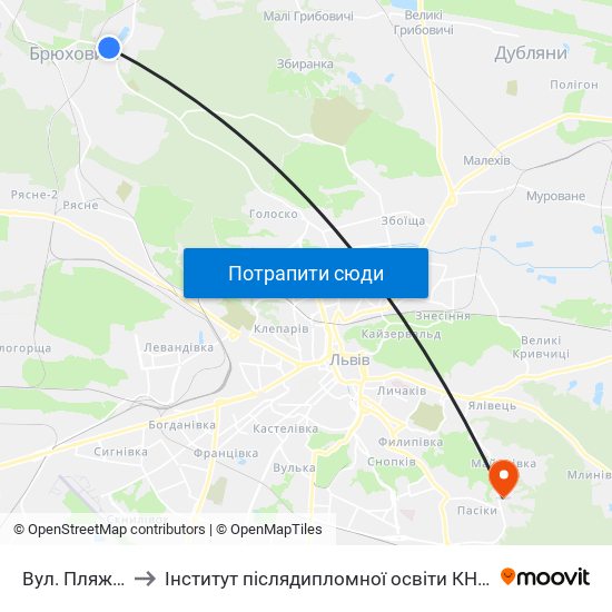 Вул. Пляжна to Інститут післядипломної освіти КНУБА map