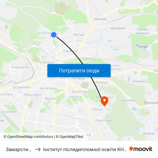 Замарстинів to Інститут післядипломної освіти КНУБА map