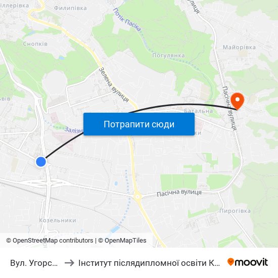 Вул. Угорська to Інститут післядипломної освіти КНУБА map