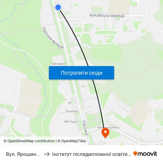 Вул. Ярошинської to Інститут післядипломної освіти КНУБА map