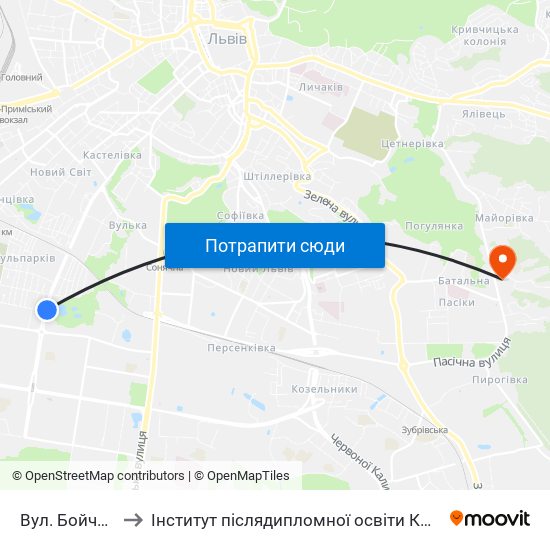 Вул. Бойчука to Інститут післядипломної освіти КНУБА map