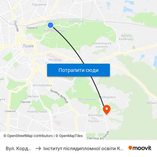 Вул. Кордуби to Інститут післядипломної освіти КНУБА map