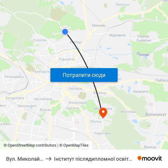 Вул. Миколайчука to Інститут післядипломної освіти КНУБА map