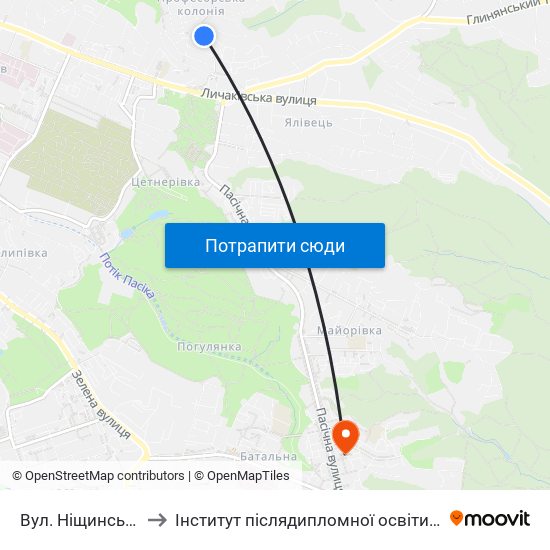 Вул. Ніщинського to Інститут післядипломної освіти КНУБА map