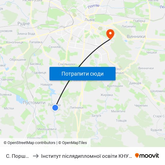 С. Поршна to Інститут післядипломної освіти КНУБА map