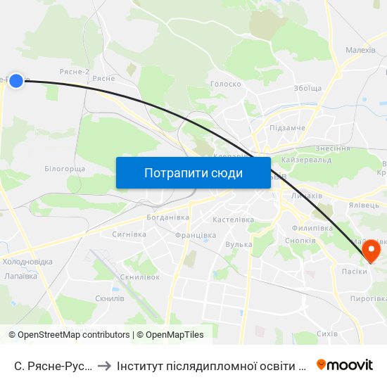 С. Рясне-Руське to Інститут післядипломної освіти КНУБА map