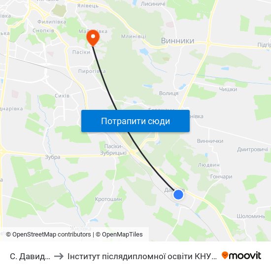 С. Давидів to Інститут післядипломної освіти КНУБА map