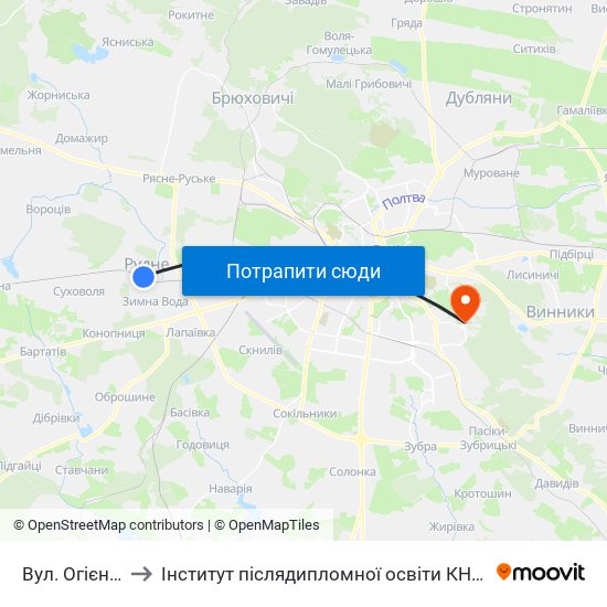 Вул. Огієнка to Інститут післядипломної освіти КНУБА map