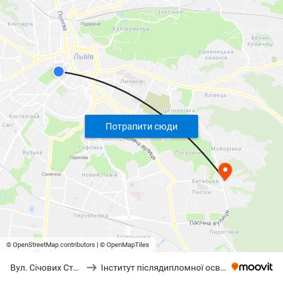 Вул. Січових Стрільців to Інститут післядипломної освіти КНУБА map