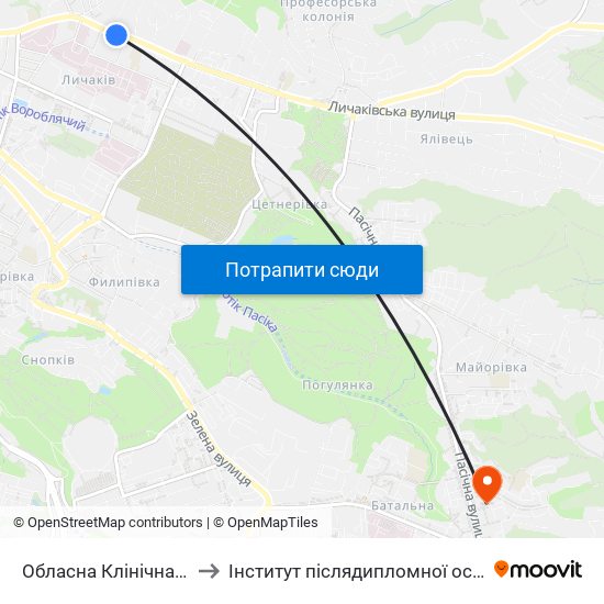 Обласна Клінічна Лікарня to Інститут післядипломної освіти КНУБА map