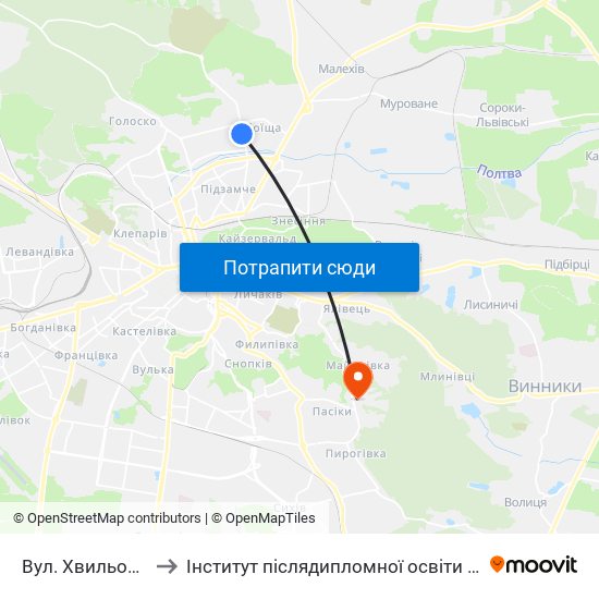 Вул. Хвильового to Інститут післядипломної освіти КНУБА map