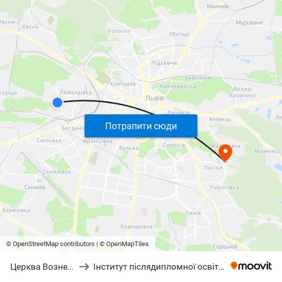 Церква Вознесіння to Інститут післядипломної освіти КНУБА map