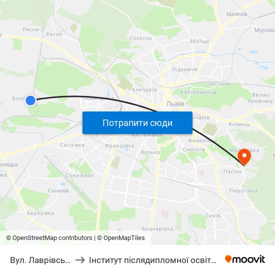 Вул. Лаврівського to Інститут післядипломної освіти КНУБА map