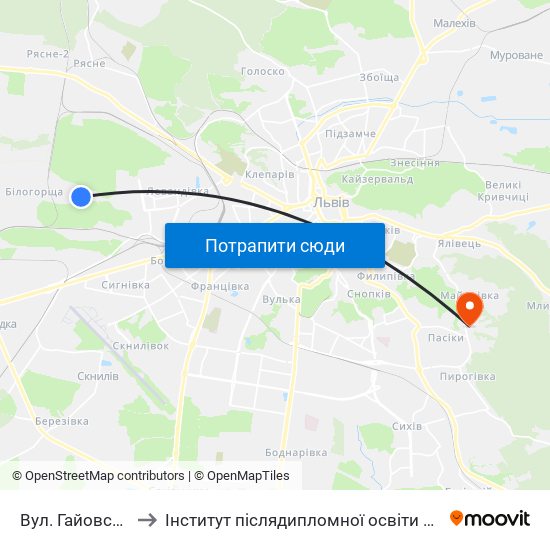 Вул. Гайовської to Інститут післядипломної освіти КНУБА map