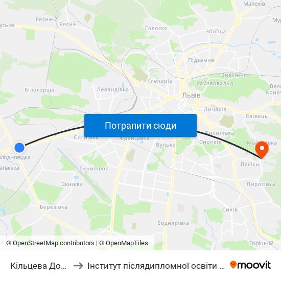 Кільцева Дорога to Інститут післядипломної освіти КНУБА map