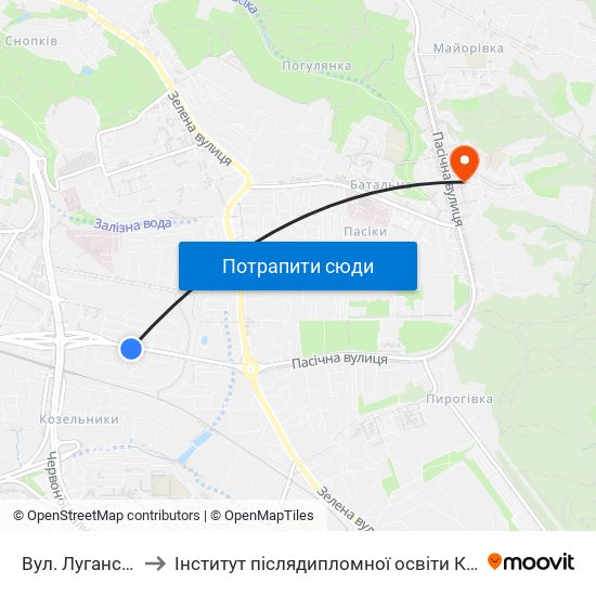 Вул. Луганська to Інститут післядипломної освіти КНУБА map