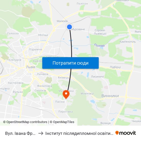 Вул. Івана Франка to Інститут післядипломної освіти КНУБА map