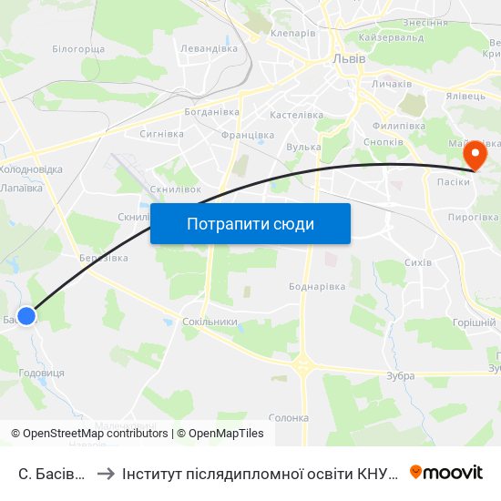 С. Басівка to Інститут післядипломної освіти КНУБА map