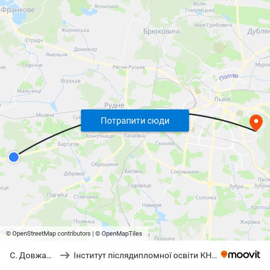 С. Довжанка to Інститут післядипломної освіти КНУБА map