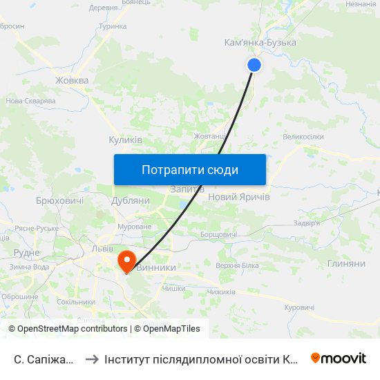 С. Сапіжанка to Інститут післядипломної освіти КНУБА map