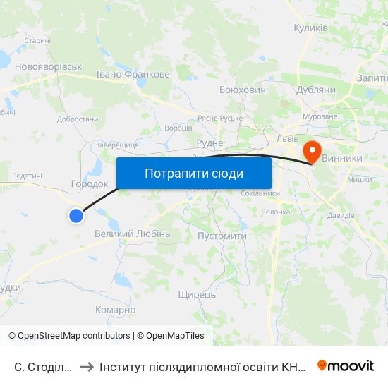 С. Стоділки to Інститут післядипломної освіти КНУБА map