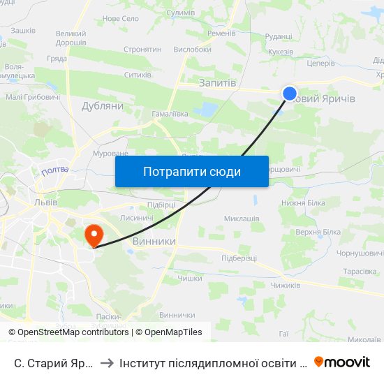 С. Старий Яричів to Інститут післядипломної освіти КНУБА map